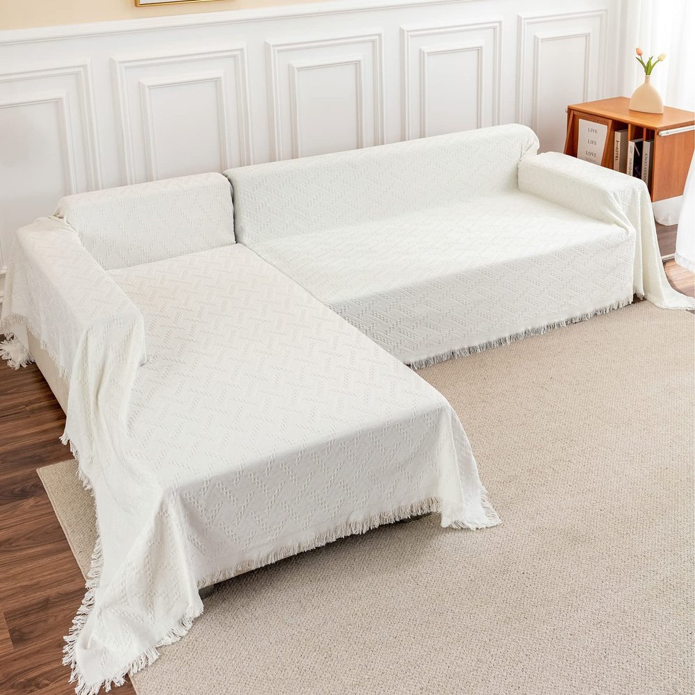 Deep Dream Sectional Couch Covers, 2 Pieces Sectional Sofa Cover, L Shaped Couch Covers, Couch Cover for Sectional Sofa (XX-Large, 71" x 118" + 91" x 134", White)