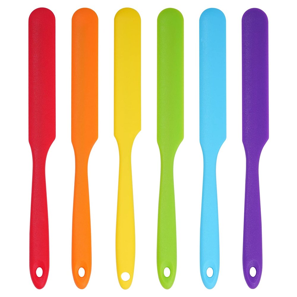 6pcs Silicone Spatulas Heat Resistant Jar Spatulas Cake Cream Butter Spatulas with Long Handle Non-Stick Kitchen Baking Cooking Resin Craft Stirring Mixing Scraper Tool (6 Colors)