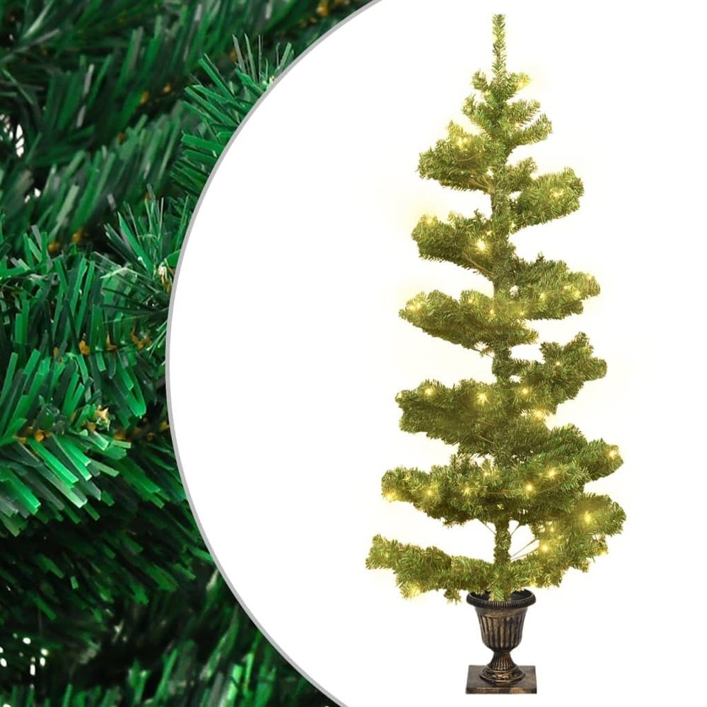 CHARMMA Swirl Christmas Tree with Pot and LEDs Green 4 ft PVC-864