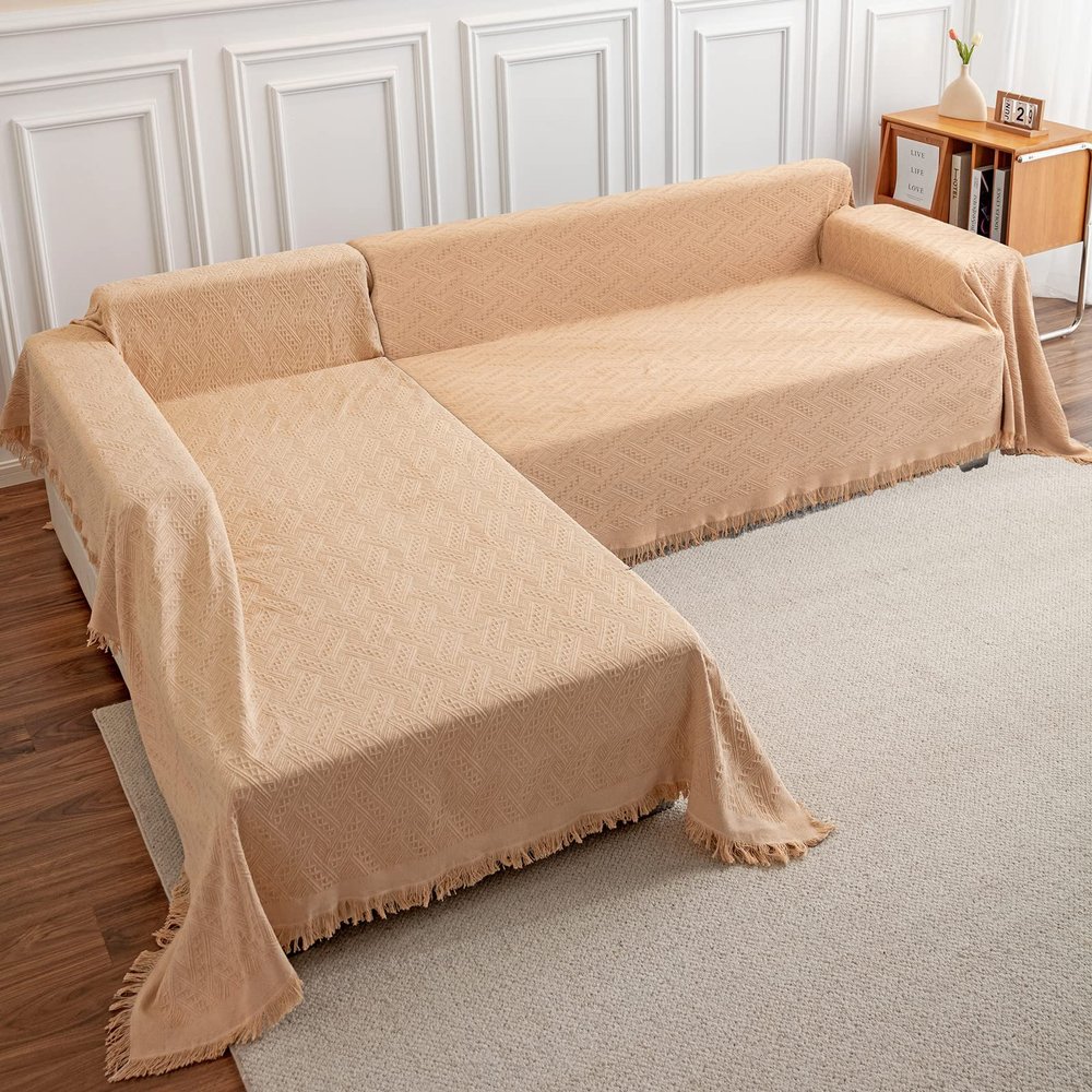 Deep Dream Sectional Couch Covers, 2 Pieces Sectional Sofa Cover, L Shaped Couch Covers, Couch Cover for Sectional Sofa (XX-Large, 71" x 118" + 91" x 134", Brown)