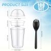 Gejoy 100 Set 16 oz Parfait Cups With Dome Lids - Plastic Yogurt Cups With No Hole Insert and Spork - Disposable Dessert Cups for Fruit, Ice Cream view 2