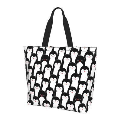 Cute Penguins Large Tote Bag for Women MenReusable Shoulder Casual Handbag for Shopping Beach Travel and Grocery
