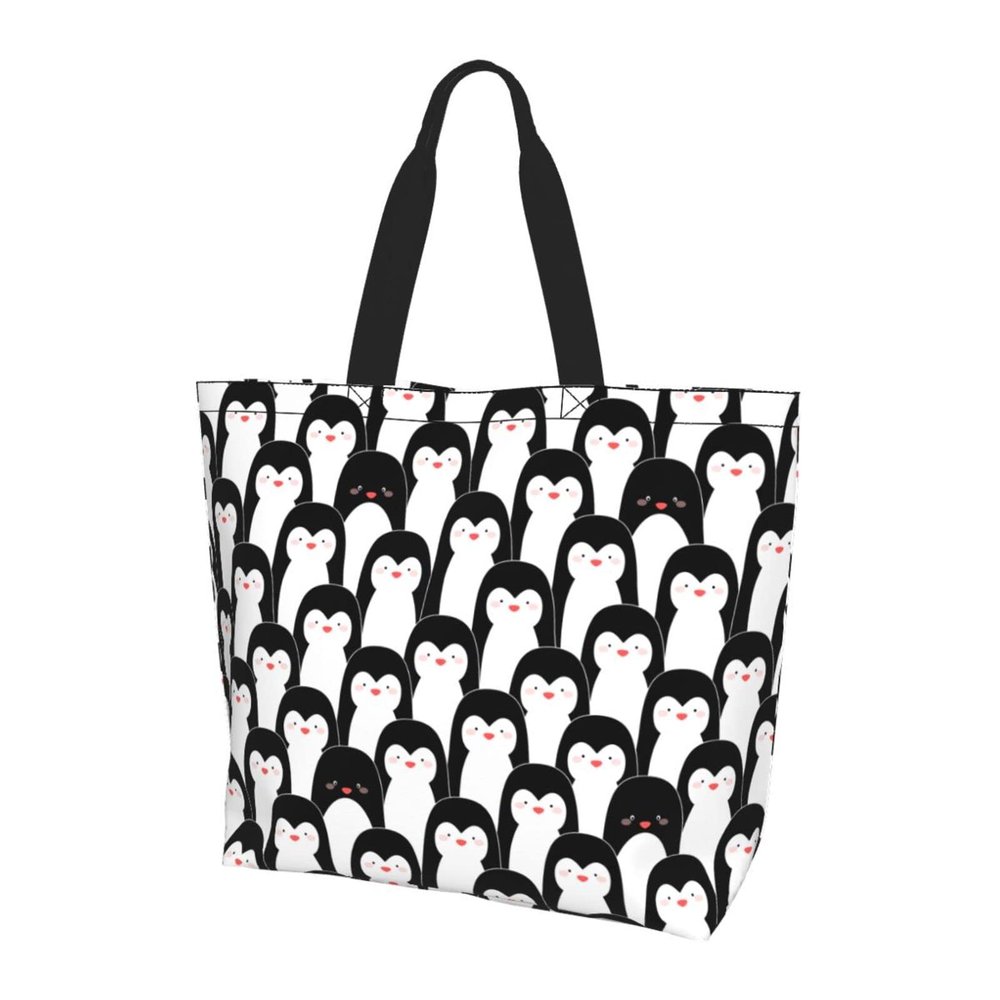 Cute Penguins Large Tote Bag for Women MenReusable Shoulder Casual Handbag for Shopping Beach Travel and Grocery