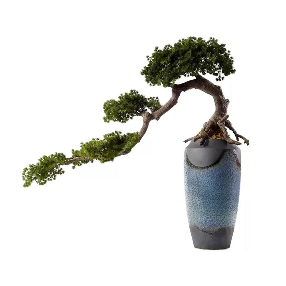 Artificial Trees Artificial Bonsai Tree New Chinese-Style Green Simulation Welcome Pine Bonsai Tree Office Living Room Desktop Large Decor Simulation Potted Plant with Ceramic Vase Simulated Pine