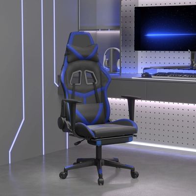 CHARMMA Massage Gaming Chair with Footrest Black&Blue Faux Leather-776