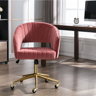 Anwickmak Velvet Cute Upholstered Task Chair Modern Office Home Office Chair Swivel Velvet Desk Accent Armchair Upholstered Modern Tufted Chairs with Gold Base for Girls