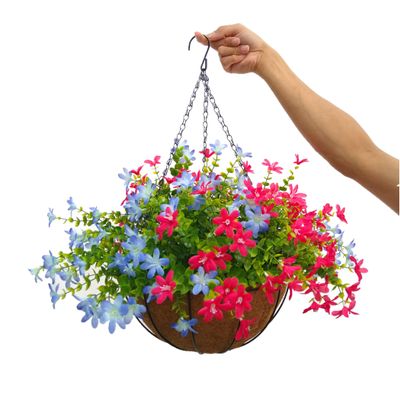 12 Inch Large Home Wedding Party Porch Garden Decoration Chain Hanging Basket Flower Silk Artificial Magnolias (Red and Blue)
