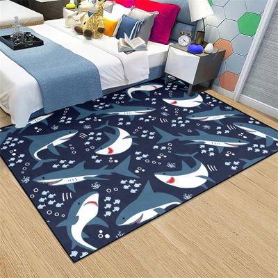 Cartoon Sharks Area Rugs for Kids Grey Lovely Sea Life Theme Carpet Shark Rugs for Boys Bedroom Living Dining Room Bedroom Kitchen Playing Room, 4'5''6'