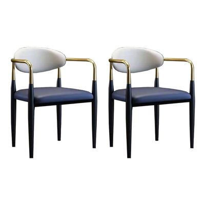 KWOKING Modern Arm Chair Open Back Dining Chair Metal Legs 18'' Hight Milk Tea Beauty Shop Leisure Tea Table Negotiating Meeting Guests Office Table Chair Set White Blue Set of 2 (Faux Leather)