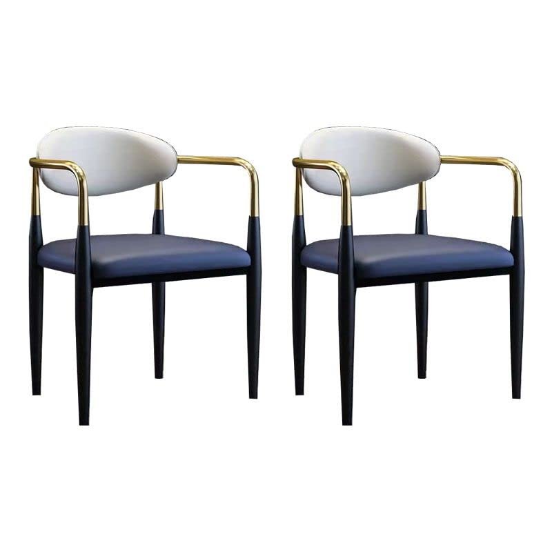 KWOKING Modern Arm Chair Open Back Dining Chair Metal Legs 18'' Hight Milk Tea Beauty Shop Leisure Tea Table Negotiating Meeting Guests Office Table Chair Set White Blue Set of 2 (Faux Leather)