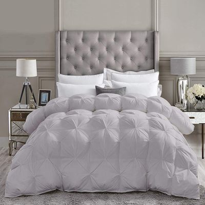 Saferay Green All-Season Luxury - Pintuck Style 100% Organic Cotton Overzied King Size 132 x 120 Inches 3-Piece Pinch Pleat Comforter with 4 Corner Tabs, 500 GSM - Machine Washable (Silver Solid)