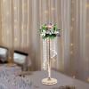 2Pcs 27.6 inches Gold Flower Vases with Chandelier Crystal Wedding Centerpieces for Tables, Gold Metal Flower Stand Arrangement, Bulk Metal Centerpieces Vases for Party Reception Ceremony Decoration view 4