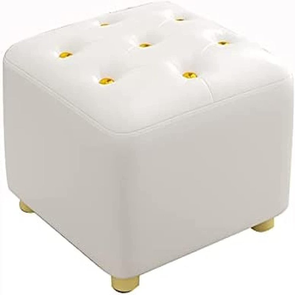 OLOTU Footstool Waterproof and Stain Resistant Ottomans Large Square Stool Foot Rest with Golden Button Sofa Stool with Leather Seating Couch Ergonomic
