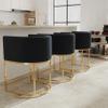 RIVOVA Contemporary Black Velvet Bar Stools Set of 3, 24" Upholstered Fabric Counter Height Barstools Kitchen Counter Island Stools with Screwed Together Golden Metal Base view 1