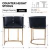 RIVOVA Contemporary Black Velvet Bar Stools Set of 3, 24" Upholstered Fabric Counter Height Barstools Kitchen Counter Island Stools with Screwed Together Golden Metal Base view 2