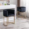 RIVOVA Contemporary Black Velvet Bar Stools Set of 3, 24" Upholstered Fabric Counter Height Barstools Kitchen Counter Island Stools with Screwed Together Golden Metal Base view 3