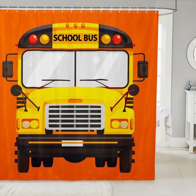 Manfei Kids School Bus Shower Curtains Cartoon Vehicle Waterproof Bath with 12 Hooks Suits for Bathtub, Transportation Truck Bathroom Boys Teens Room Decor, 72/'' W x L, WWS14287ZC-YL_s