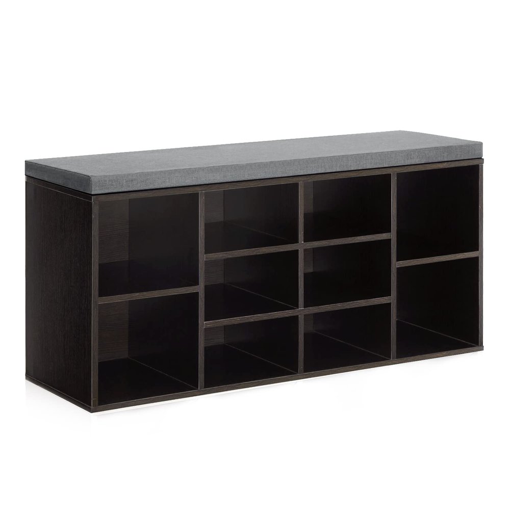 Dopinmin Shoe Storage Bench with 10 Adjustable Cubbies Entryway Bench with Shelves 3-Tier Shoe Rack Bench for Living Room Bedroom Multi-Functional Storage Solution for Shoes and Accessories,Black