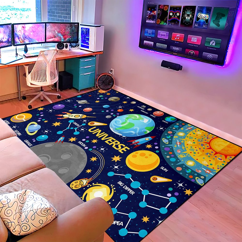 FJKJHKGJ Space Rug for Boys Room, Kids Rugs for Bedroom, Galaxy Area Rugs for Kids Bedroom, Fun Floor Mats, 5'7'