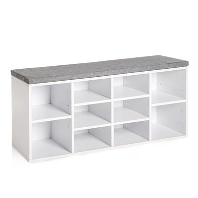 Dopinmin Shoe Storage Bench with 10 Adjustable Cubbies, Entryway Bench with Shelves 3-Tier Shoe Rack Bench for Hallway Living Room Bedroom Multi-Functional Storage Solution for ShoesWhite