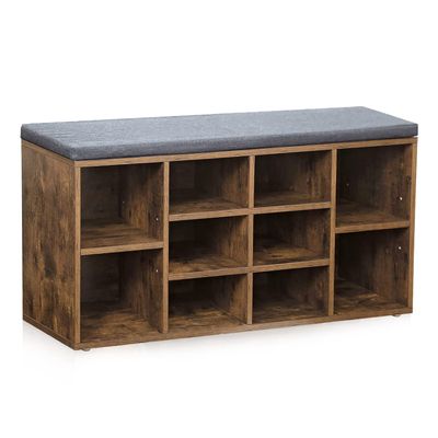 Dopinmin Shoe Storage Bench, Entryway Bench with Storage, 3-Tier Shoe Rack Bench 10 Cubbies Adjustable Shelves Shoe Organizer Shelf for Hallway Front Door Living Room Bedroom