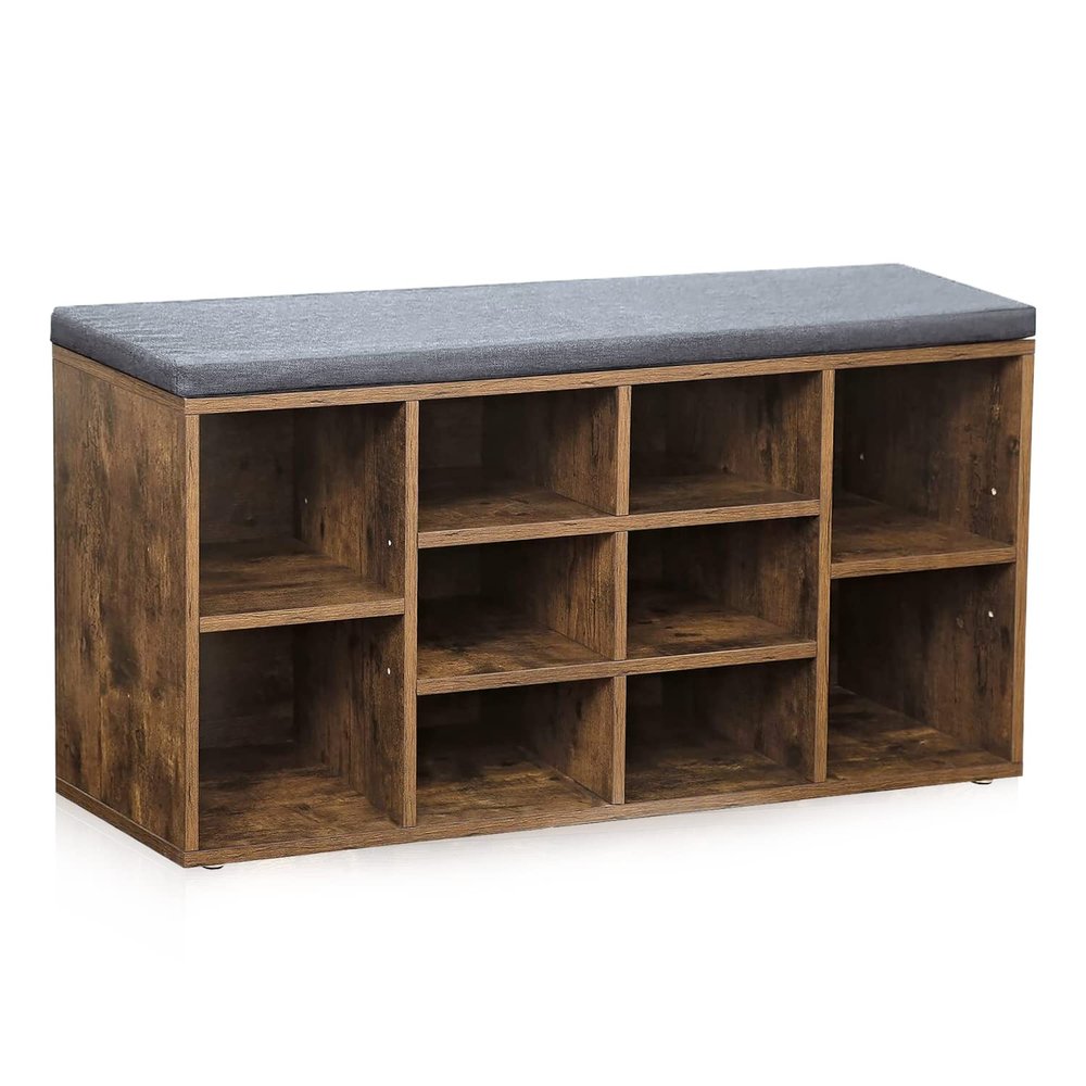 Dopinmin Shoe Storage Bench, Entryway Bench with Storage, 3-Tier Shoe Rack Bench 10 Cubbies Adjustable Shelves Shoe Organizer Shelf for Hallway Front Door Living Room Bedroom