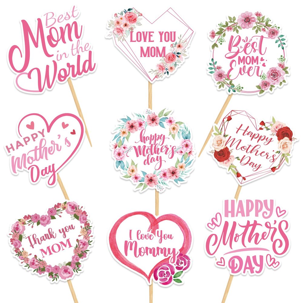 144PCS Mothers Day Cupcake Toppers Toothpicks Happy Mom Day Cocktail Appetizer Cake Decorations Party Supplies Picks