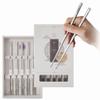 BALWOO Korean Flat Chopsticks [5 Sets][Made in Korea] 304 Premium Stainless Steel Mukbang Utensil Cutlery Silverware Metal Chopsticks (Orchid Painting) view 1