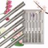 BALWOO Korean Flat Chopsticks [5 Sets][Made in Korea] 304 Premium Stainless Steel Mukbang Utensil Cutlery Silverware Metal Chopsticks (Orchid Painting) view 2