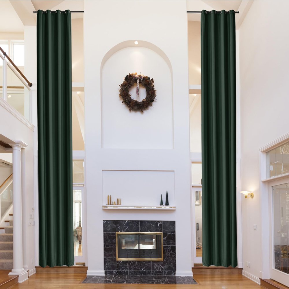 Fcosie Dark Green Velvet Drapes 144 Inches Long Grommet Top Curtain Panel Extra Long Room Darkening Curtains Tall Drapery High Ceiling Curtains for Living Room Bedroom (50" W x 144" L, 1 Panel)