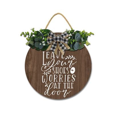 Funny Wooden Wreaths for Front Door Arts Language Entrance Way Indoor Welcome Signs Please Remove Your Shoes Printed Decor for Home Wall Pediments Farmhouse Porch Patio