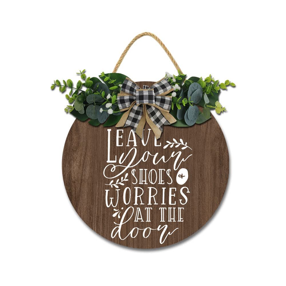 Funny Wooden Wreaths for Front Door Arts Language Entrance Way Indoor Welcome Signs Please Remove Your Shoes Printed Decor for Home Wall Pediments Farmhouse Porch Patio