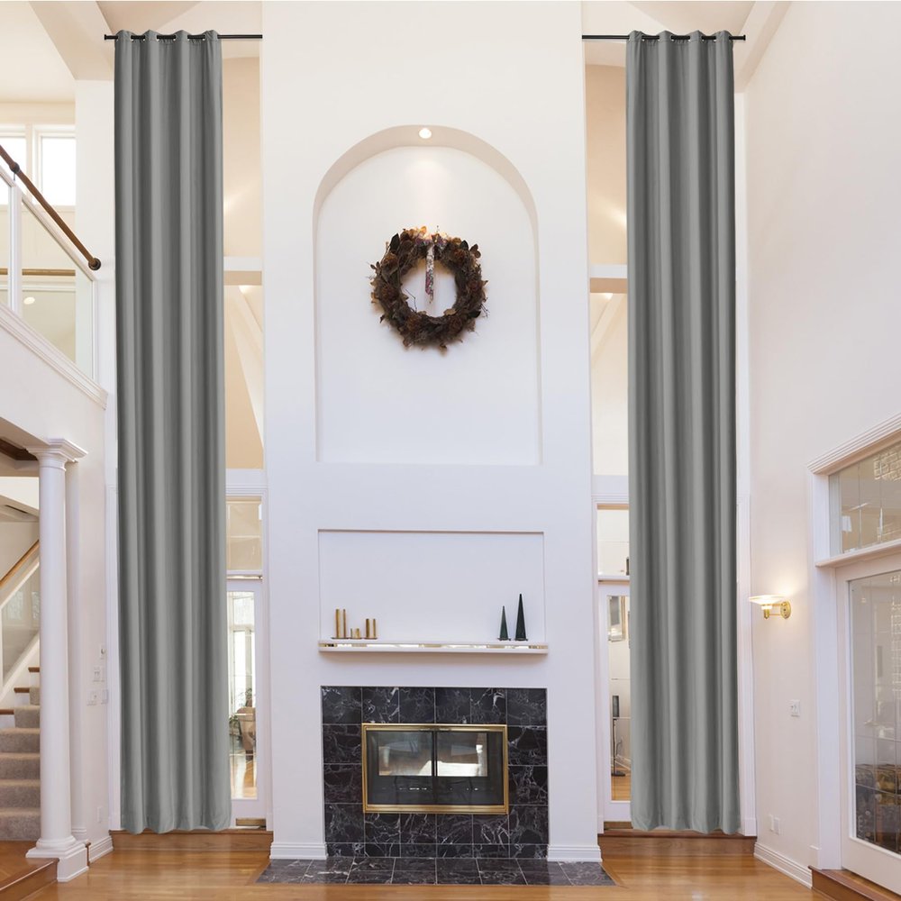 Fcosie Grey Velvet Drapes 144 Inches Long Grommet Top Curtain Panel Extra Long Room Darkening Curtains Tall Drapery High Ceiling Curtains for Living Room Bedroom (50" W x 144" L, 1 Panel)