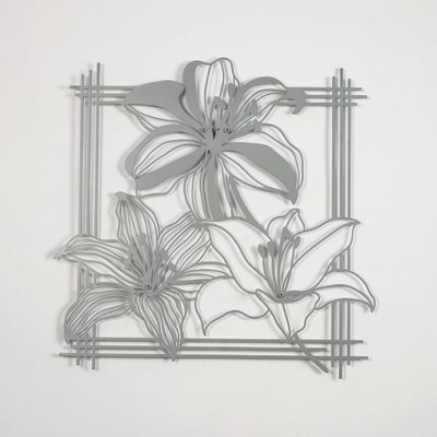 Colorfull Worlds Azalea Triple Set with Bars Frame Metal Wall Decor | Unique Modern Decoration for Living Room | Metal Wall Art | Housewarming Gift | Office Decor | (36" x 36" | 90 x 90 cm | Silver)