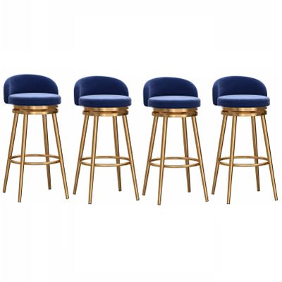 Natliedop Bar Stools Round Velvet Bar Chair Kitchen Breakfast Round Dining Chair, 360 Swivel, with Footrest and Back, Height - 25.6in/ 65cm