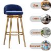 Natliedop Bar Stools Round Velvet Bar Chair Kitchen Breakfast Round Dining Chair, 360 Swivel, with Footrest and Back, Height - 25.6in/ 65cm view 3