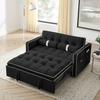 3 in 1 Sleeper Sofa Couch Bed, Small Tufted Velvet Convertible Loveseat Futon Sofa w/Pullout Bed, Adjustable Backrest, Cylinder Pillows for Living Room Apartment, Easy to Assemble, Black, 55.5" view 1
