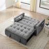 3 in 1 Sleeper Sofa Couch Bed, Small Tufted Velvet Convertible Loveseat Futon Sofa w/Pullout Bed, Adjustable Backrest, Cylinder Pillows for Living Room Apartment, Easy to Assemble, Grey, 55.5" view 3