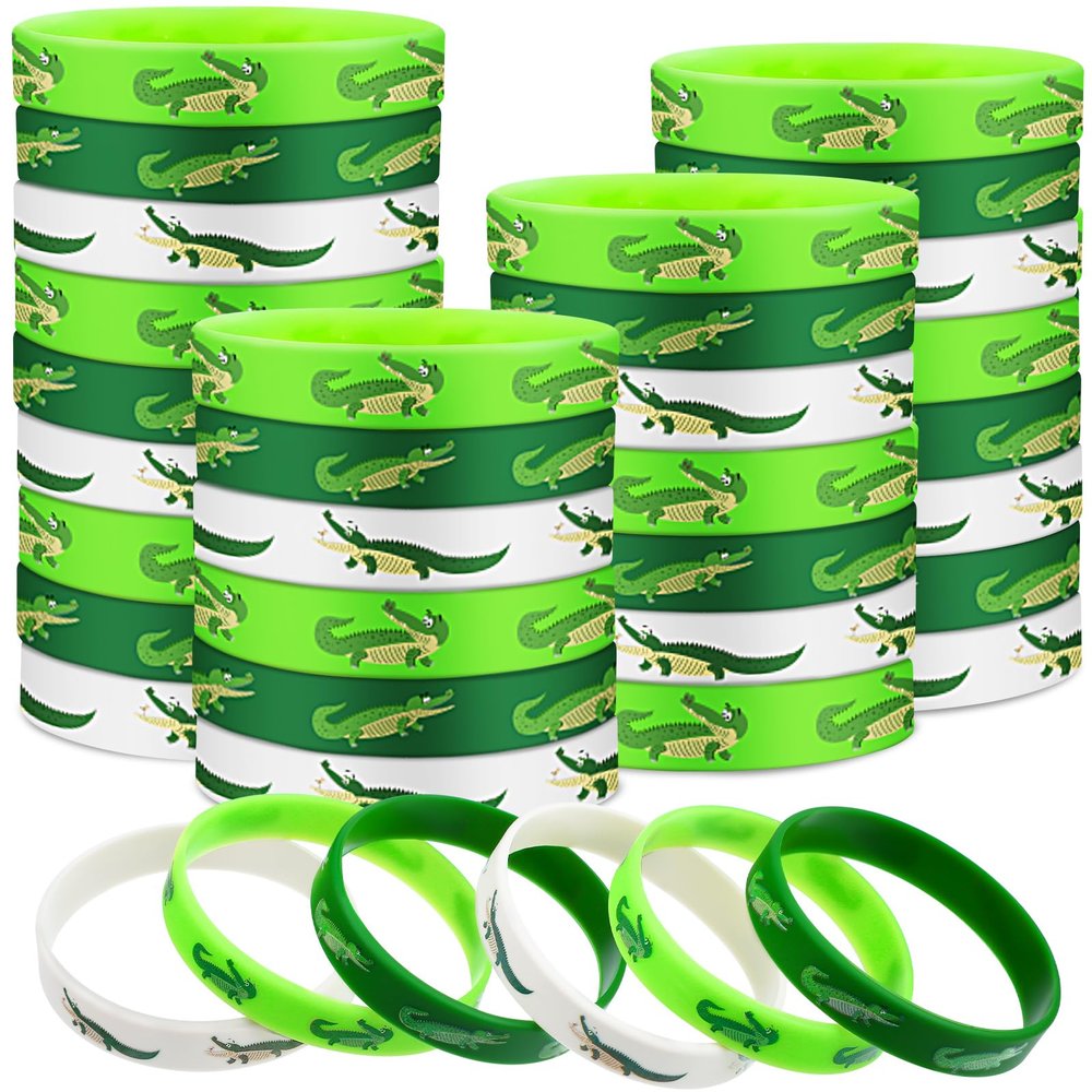 Junkin 30 Pack Reptile Party Supplies Silicone Wristbands Crocodile Favors Bracelet Gifts Bag Stuffer or Reptile Birthday Party Supplies(Crocodile)