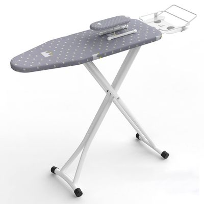 Ironing Board with Big Steam Iron Station Holder, Heat Resistant Metallic Cover with Adjustable Height, Foldable Strong Legs white2