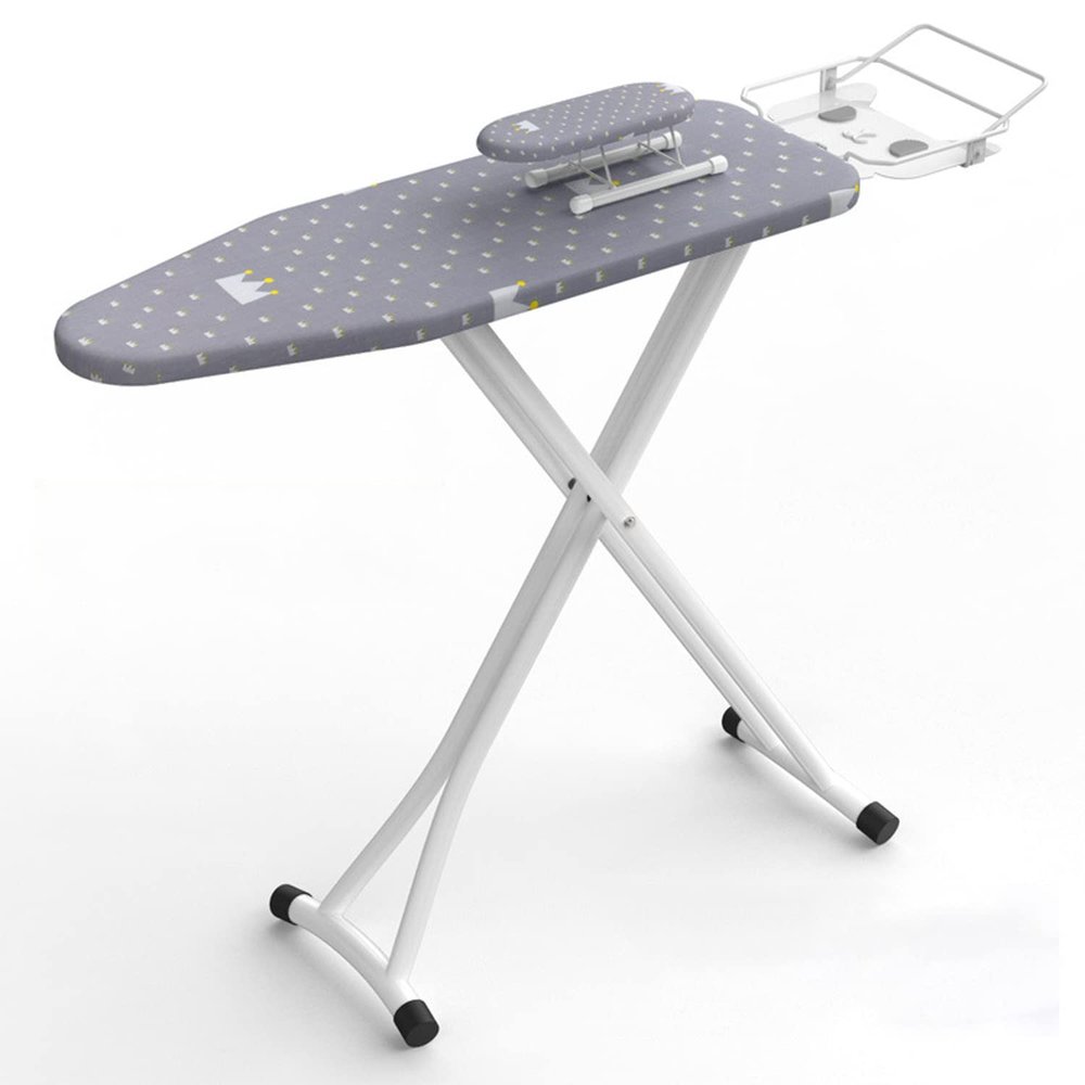 Ironing Board with Big Steam Iron Station Holder, Heat Resistant Metallic Cover with Adjustable Height, Foldable Strong Legs white2