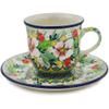 Polmedia Polish Pottery Cup with Saucer UNIKAT - Country Boutique Pattern Handmade in Boleslawiec Poland by Ceramika Artystyczna + Certificate of Authenticity view 1