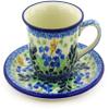 Polmedia Polish Pottery Cup with Saucer UNIKAT - Country Boutique Pattern Handmade in Boleslawiec Poland by Ceramika Artystyczna + Certificate of Authenticity view 2