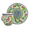 Polmedia Polish Pottery Cup with Saucer UNIKAT - Country Boutique Pattern Handmade in Boleslawiec Poland by Ceramika Artystyczna + Certificate of Authenticity view 3