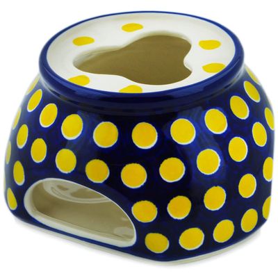 Polmedia Polish Pottery Heater - Yellow Dots Pattern Handmade in Boleslawiec Poland by Ceramika Artystyczna + Certificate of Authenticity