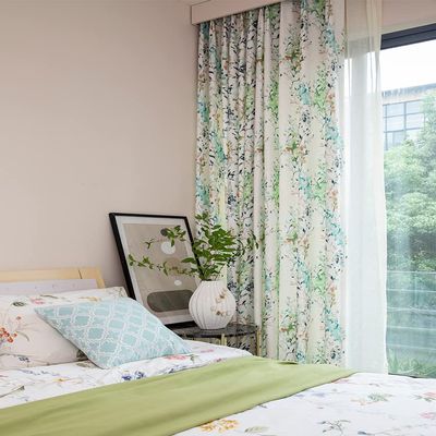 Cotton Linen Curtains Farmhouse Floral Print Curtains 96 Inches Long Back Tab Drapes for Living Room Bedroom Semi Blackout Country Vintage Curtains 1 Panel Rod Pocket Green on Beige (63"W x 96"L)