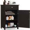HAPPYGRILL Bathroom Floor Cabinet, Single Door Floor Storage Cabinet Organizer with Drawer and 3-Level Adjustable Shelves, Bathroom Cabinets Freestanding with Anti-Tipping Device for Living Room view 1