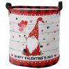 Happy Valentine's Day Gnomes with Love Balloon Large Laundry Basket, Waterproof Laundry Hamper for Clothes, Retro Wooden Stripes Buffalo Red Lace Foldable Laundry Baskets, 13.8''x17'' view 1