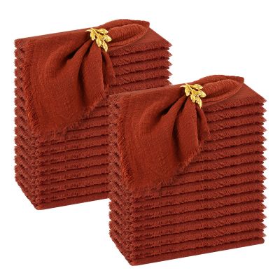 30 Pack Handmade Cloth Napkins with Fringe,100% Cotton Napkins,Natural Soft Rustic Cotton Dinner Napkins for Wedding Party Event Table Decoration(Terracotta,16 * 16 Inch)