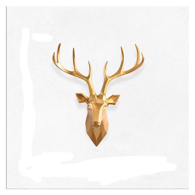 Mini White + Gold Antler Faux Deer Sculpture - Wall Hanging Sculpture, Faux Taxidermy Deer Antler Wall Mount for Christmas Sofa Background (Color : Gold)